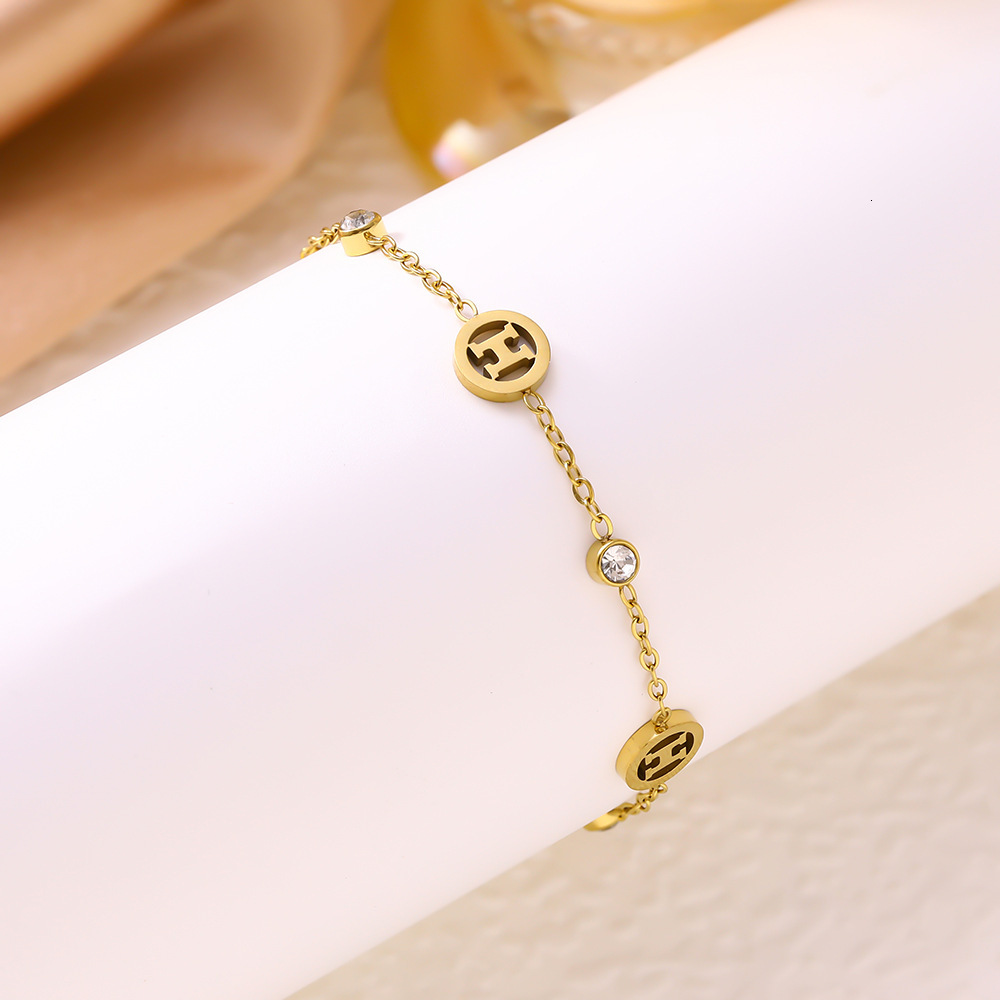 Designer Luxury Jewelry Cross-border Fashion Simple H-letter Diamond-encrusted Electroplated Bracelet Versatile And Non-fading