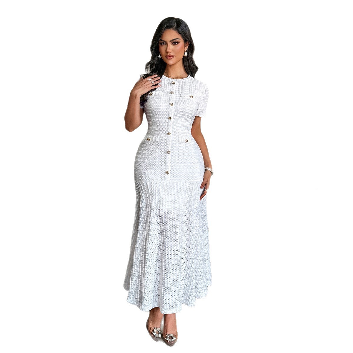 Luxury Designer 2026 European American Style Elegant Solid Color Short-sleeved Bodycon Dress Women's Clothing Autumn And Winter Free Shipping