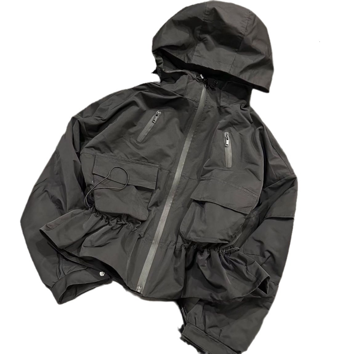Casual Womens Stand Collar Drawstring Waist Cinch Spring Jacket 2026 Loose Long Sleeves Windbreaker Summer Lady Commute Coat 260327