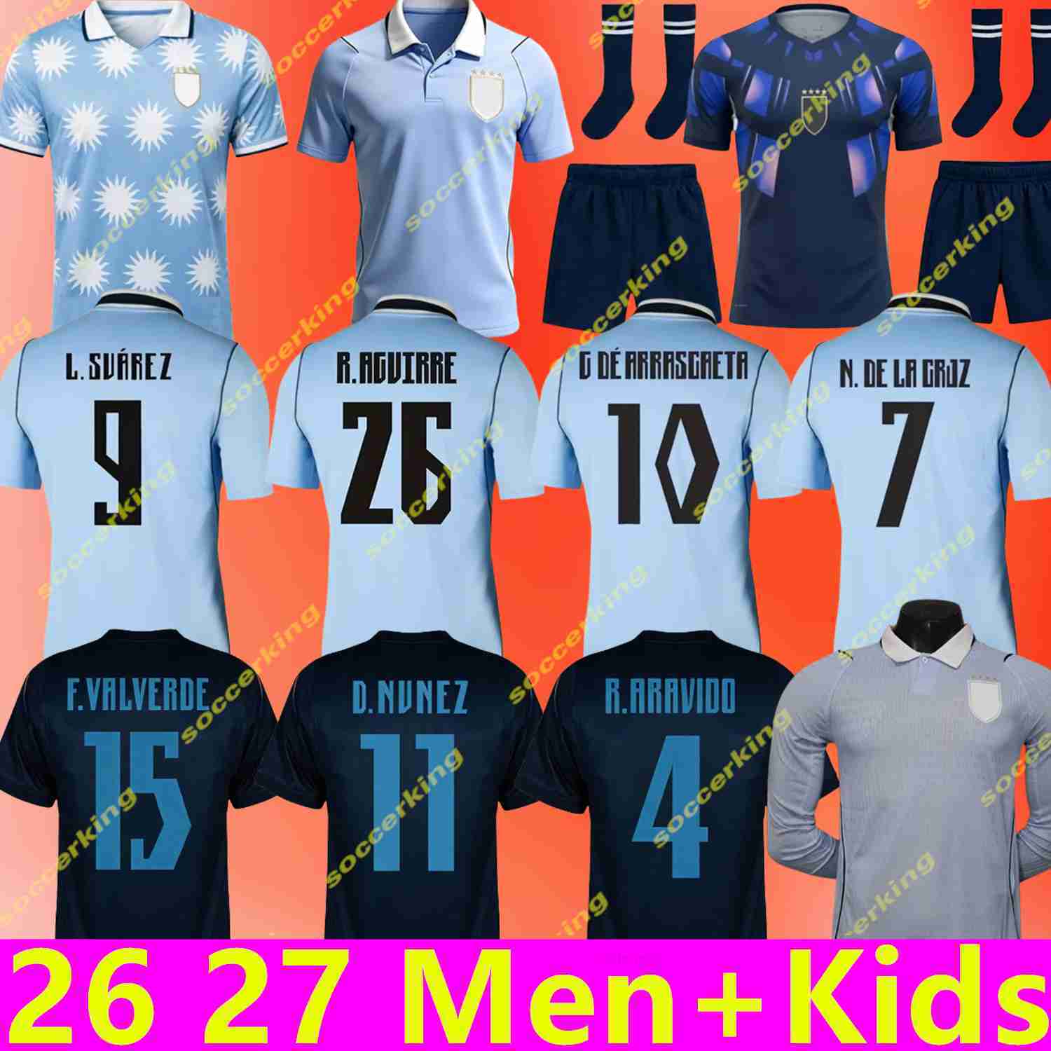2026 2027 Uruguay Soccer Jerseys 26 27 Uruguays Home Away Player Fans Men Kids Football Jersey Shirts Kit FVALVERDE RARAUJO LSUAREZ ECAVANI NDE LA CRU