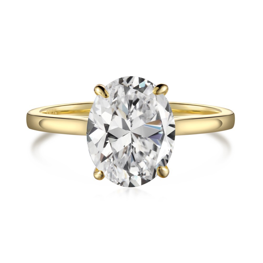 Jewelry Rings 925 Sterling Silver 2CT Zircon Gorgeous Shiny Oval Stone Ring Engagement Wedding Luxury High Quality Fine Gift for Women Size 5-10 Visio