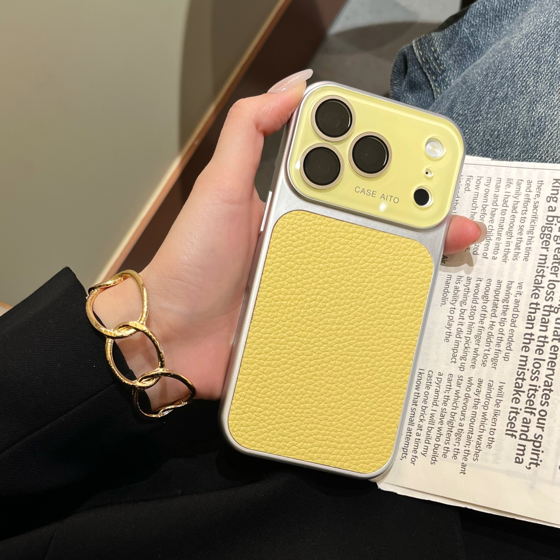 Lychee Texture Large Window Compatible with iPhone 17 Case Full Coverage Solid Color Skin Feel Apple 16 Shockproof Protective Cover