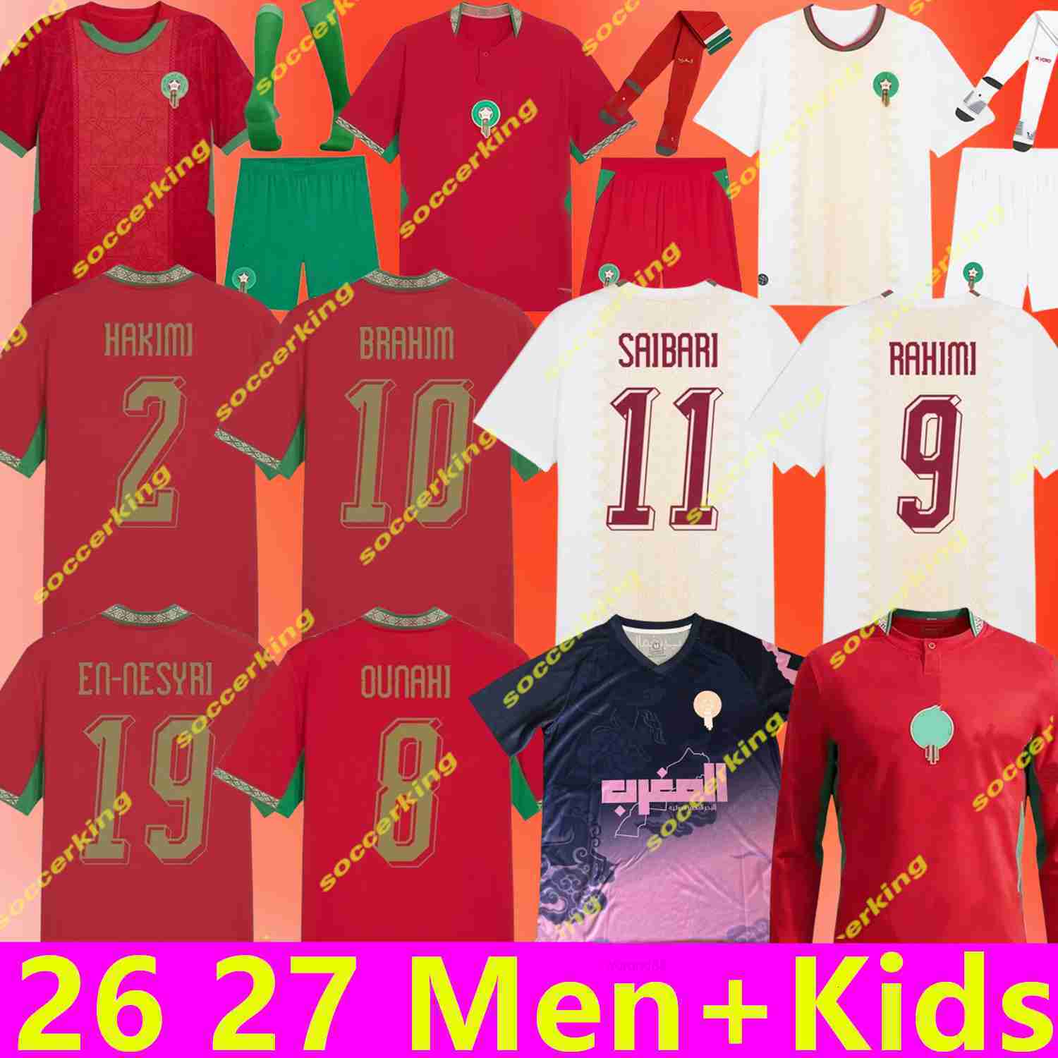 25 26 27 Morocco 2 stars Soccer Jersey 2025 2026 2027 Maroc Home Away Fans Player Men kids World Cup 2026 Football Shirt Kit HAKIMI BRAHIM EL AYNAOUI 