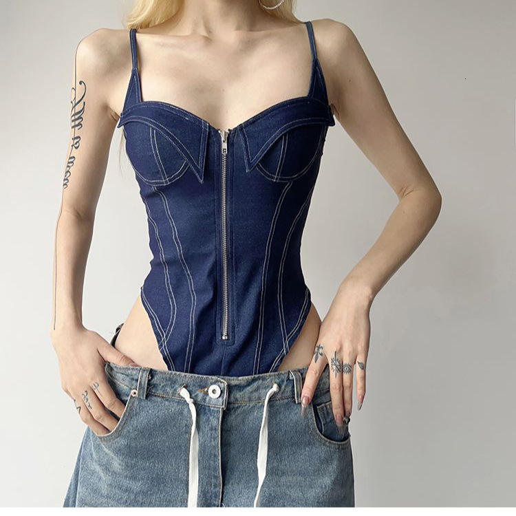 Women's Jumpsuits Rompers TWOTWINSTYLE Patchwork Zipper Playsuits For Women Square Collar Sleeveless High Waist Sexy Bodycon Summer Playsuit Fema