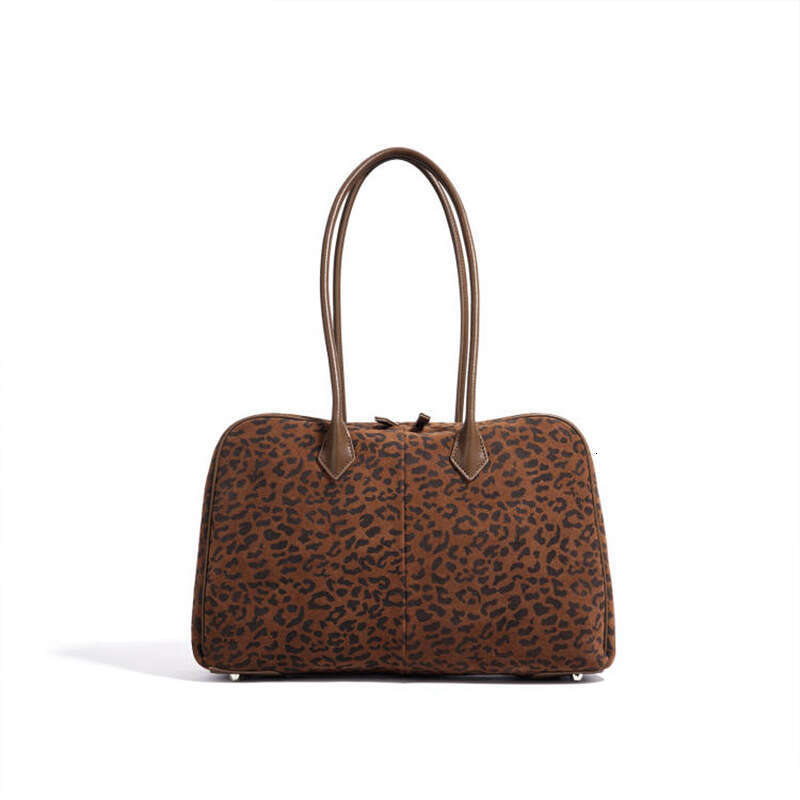 Leopard Print American Niche Handbag Matte Suede Bowling Bag Large Capacity Fashion Underarm Shoulder Bag Casual Commute Travel Daily Women Handbag SE