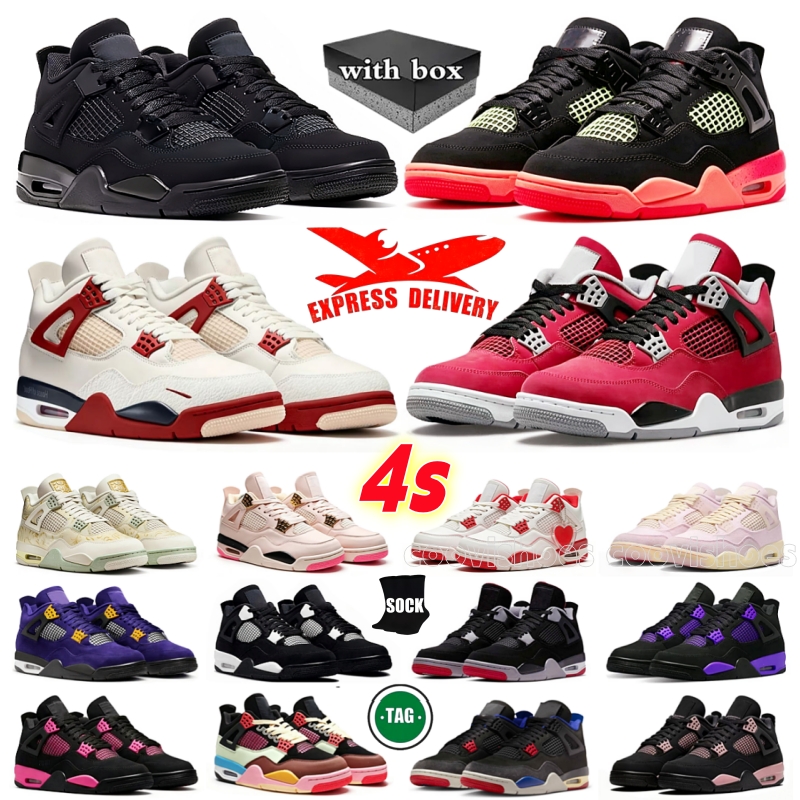 With box men Basketball Shoes 4s Toro Bravo Infrared 4 Black Cat designer sports shoes Valentine's Day red pink Thunder Brick After 4S train