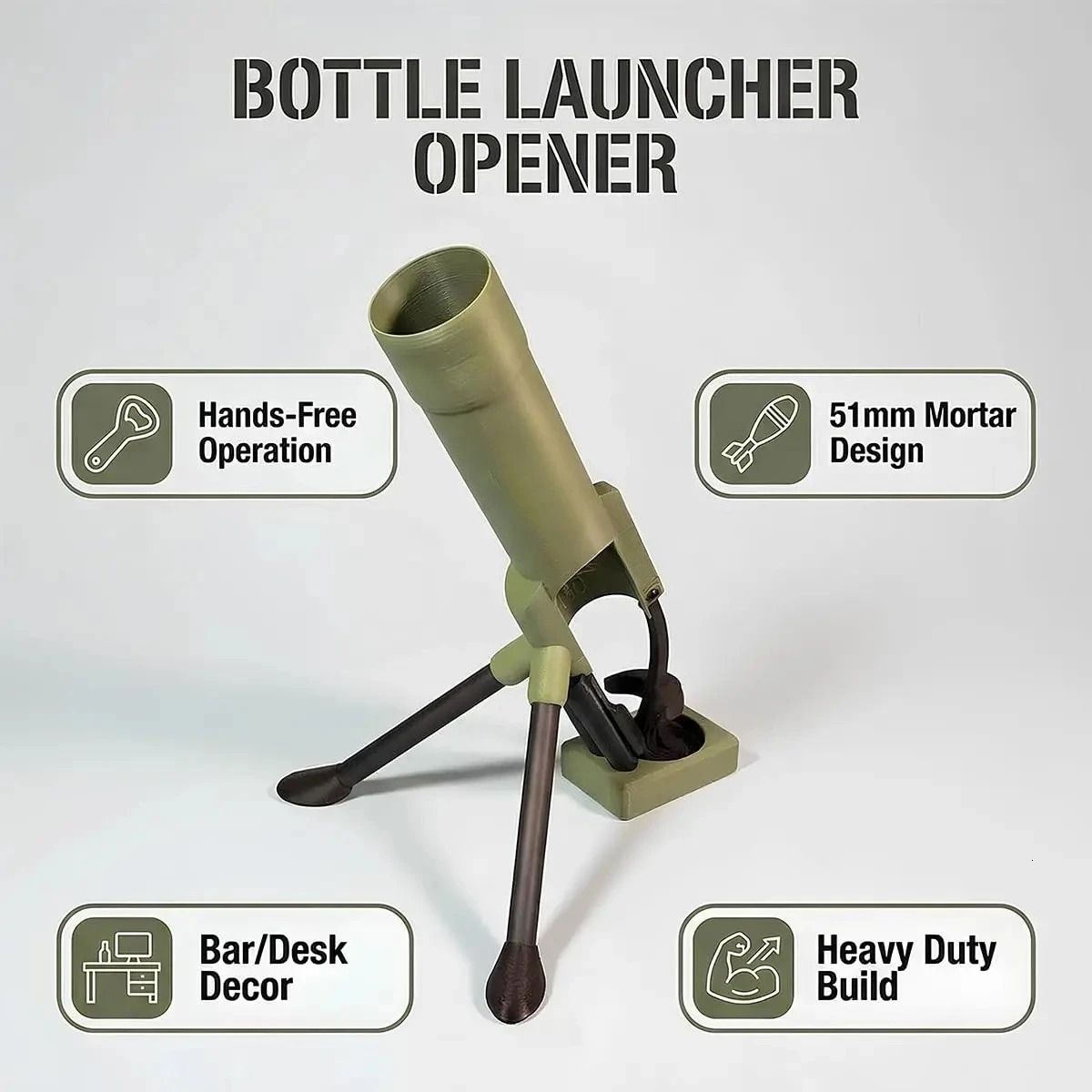 Beer Bottle Mortar Opener 51mm Heavyduty Tactical Cap Launcher Handsfree Push Down Me 260512