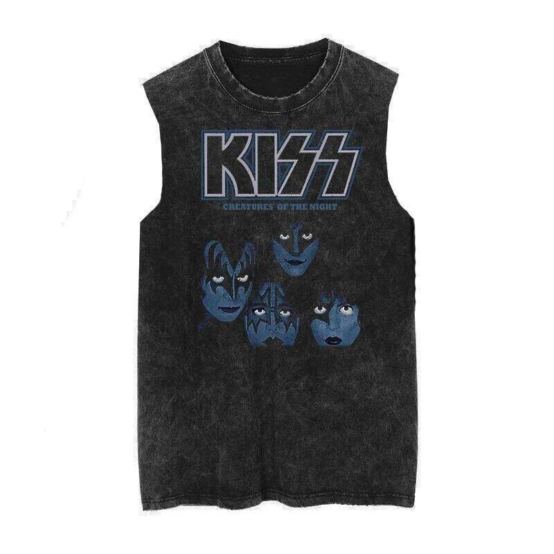 American Vintage Kiss Band Washed Old Men's Women's Summer 2026 Loose Vest Retro Fashion Trend Sleeveless T-shirt Tank Tops