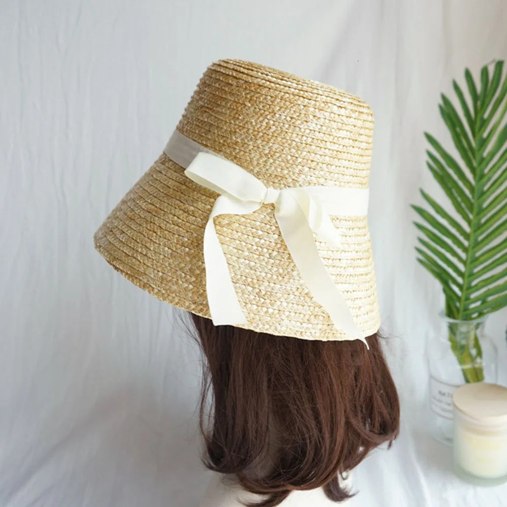 Handmade Summer Hats for Women Ladies Sun Hat ribbon Bowknot Beige Straw Adjuatble Beach Wide Brim y260512 - view 6