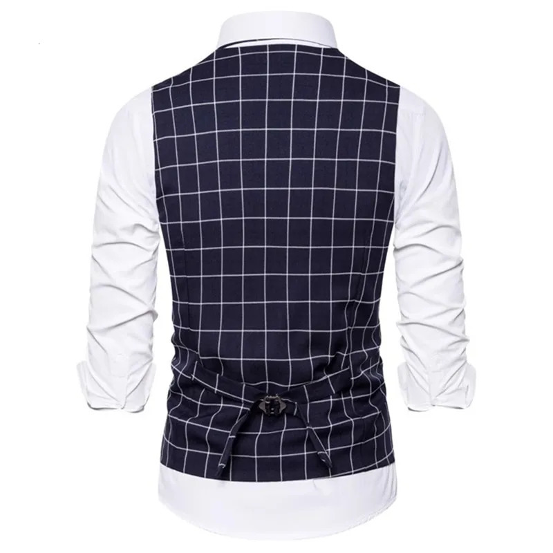 Men Business Social Checkered Suit Vest Loose Top Homme Wedding Ball Party Dress Waistcoat 260508