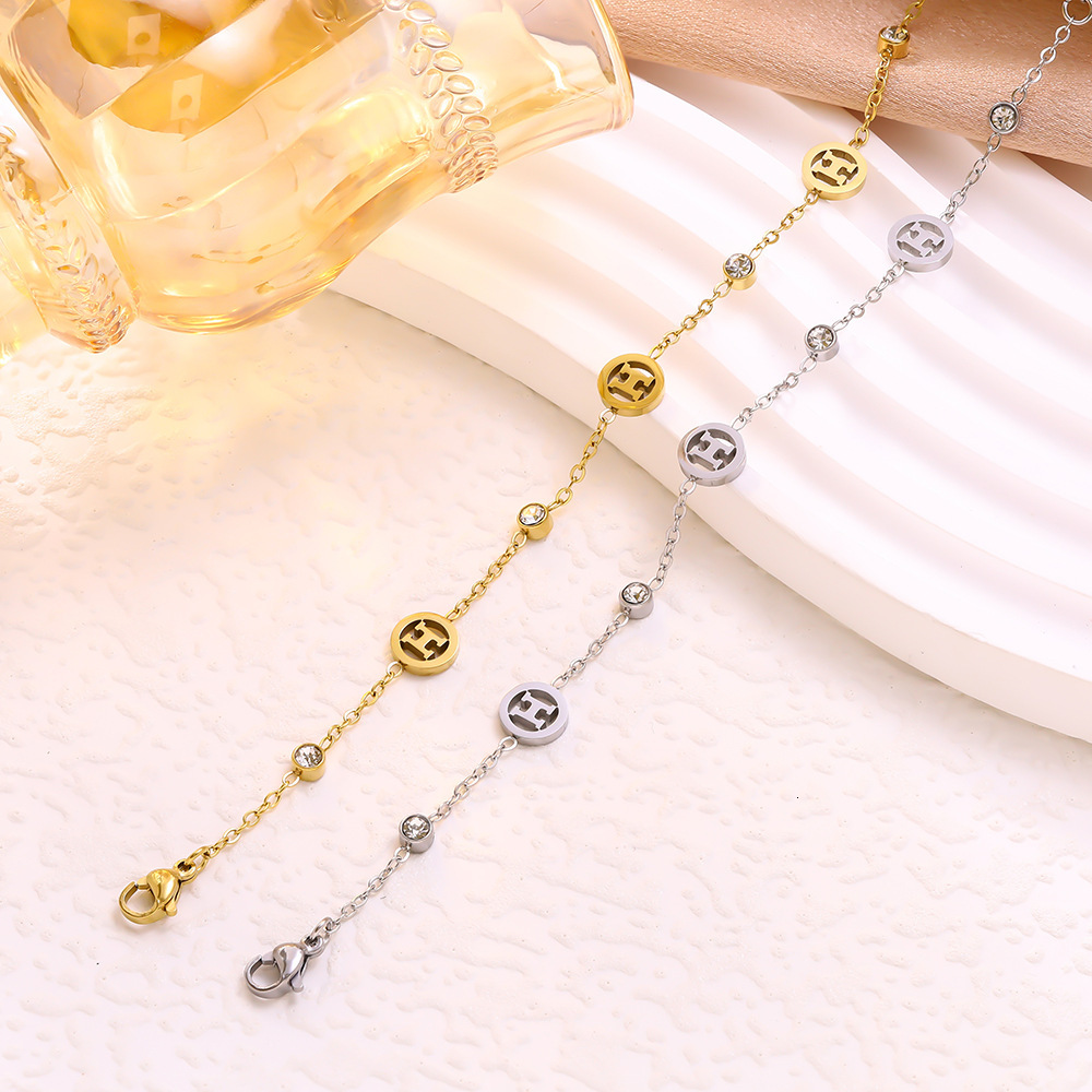 Designer Luxury Jewelry Cross-border Fashion Simple H-letter Diamond-encrusted Electroplated Bracelet Versatile And Non-fading