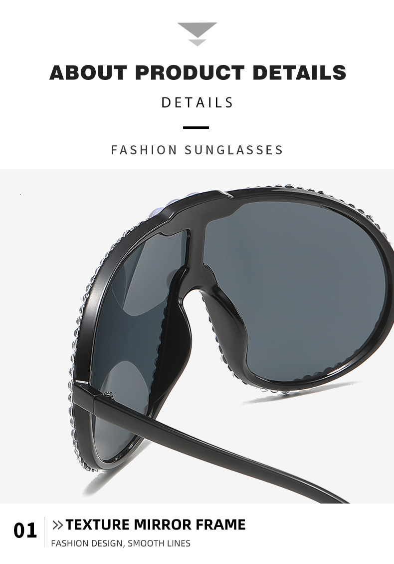 2026 Designer Sunglasses New Cross Border Large Frame Integrated Pilot Sunglasses Inlaid With Unique Diamonds Luxury Fashion Glasses