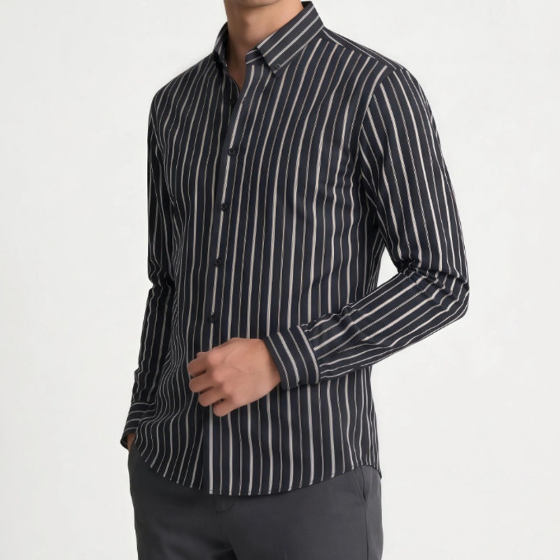 Designer Dress Shirt Men Long Sleeve Shirts High Four Way Stretch Elastic Turn Down Collar Slim Fit Business Formal Casual Daily Wear Mens Dress Shirt