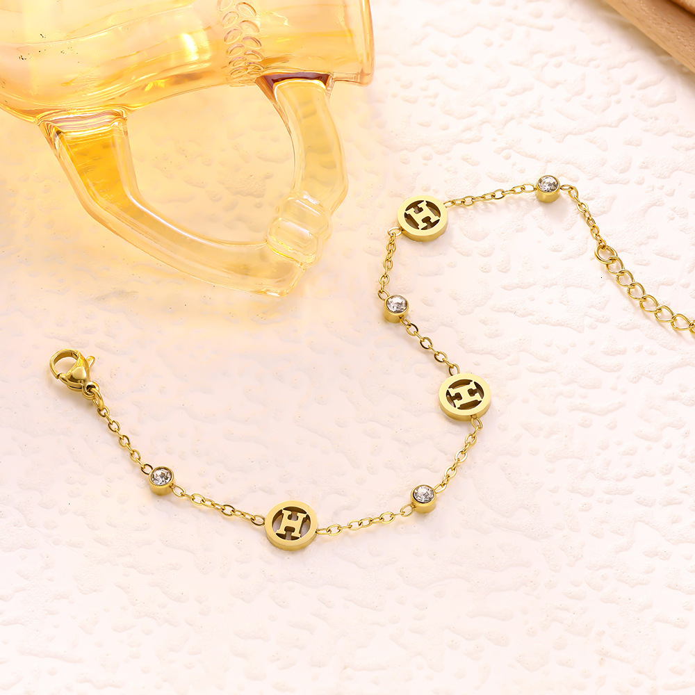 Designer Luxury Jewelry Cross-border Fashion Simple H-letter Diamond-encrusted Electroplated Bracelet Versatile And Non-fading