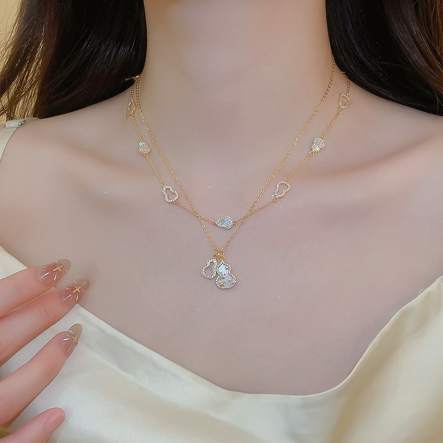 18K real gold plated zircon gourd pendant necklace, vintage exquisite fashion clavicle chain, light luxury high-end neck chain - view 3