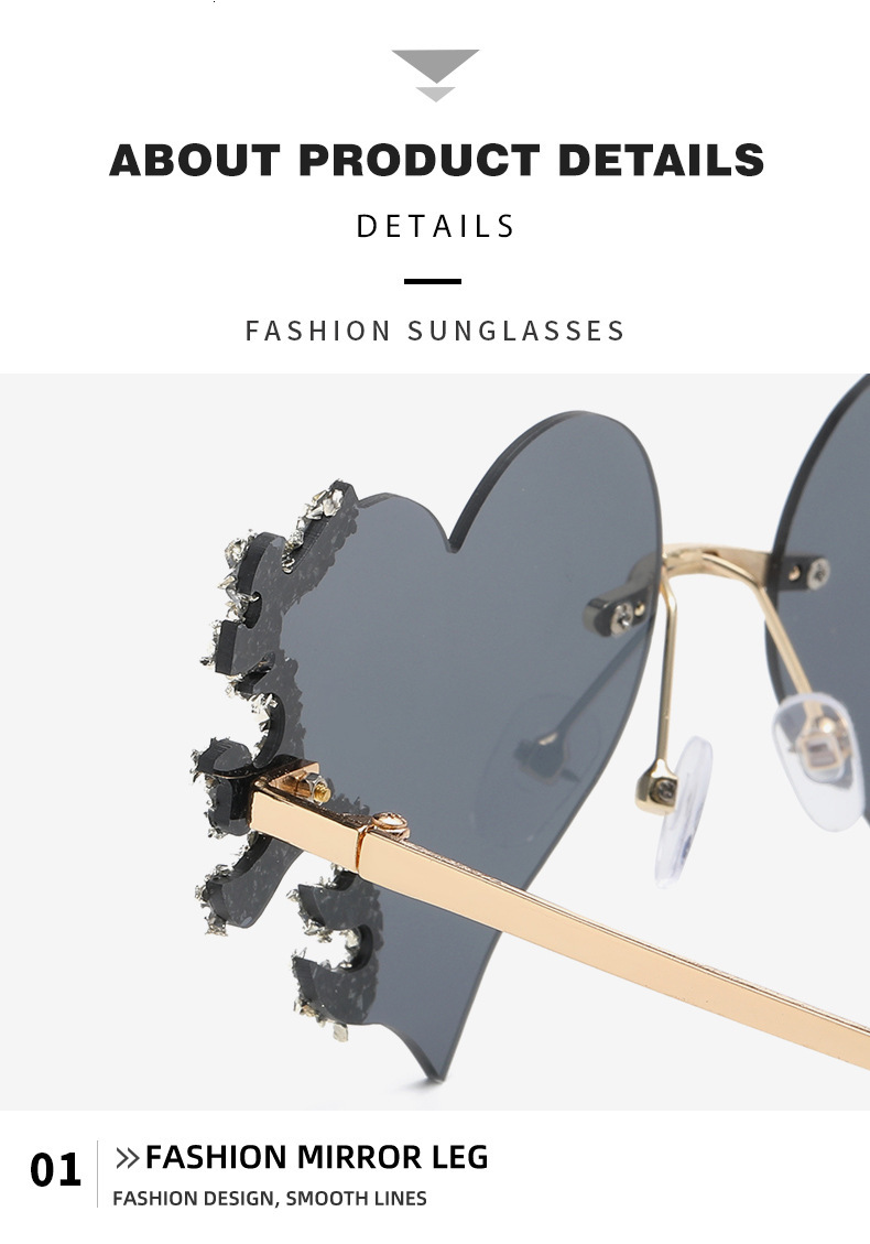 2026 Designer Sunglasses Personalized Diamond Inlaid Sunglasses Exaggerated Heart shaped Teardrop Sunglasses Women's Water Diamond High end Sungl