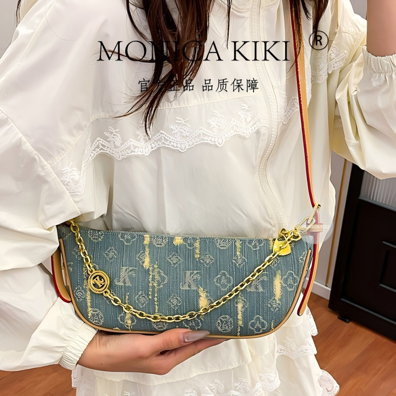 MONICA KIKI canvas denim retro designer shoulder bag light luxury fashionable and casual armpit bag French stick bag for women
