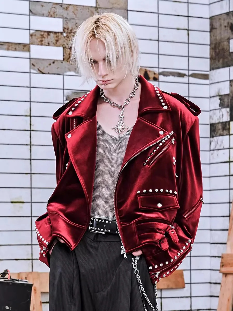 Mauroicardi Spring Autumn Cool Short Soft Velvet Moto Biker Jacket Men Zipper Elegant Chic Stylish y ner Emo Clothes 260509 - view 6