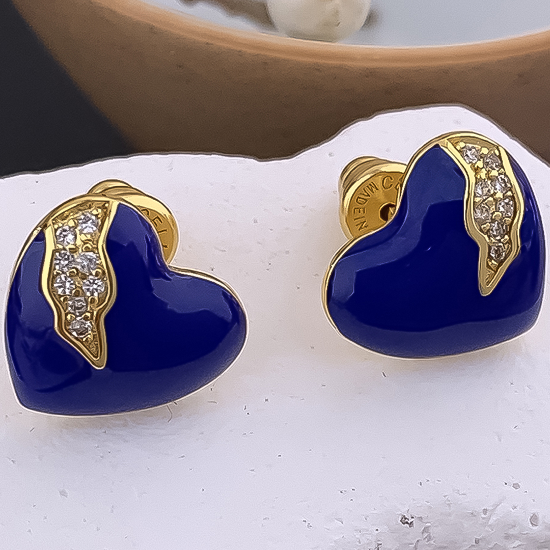 Designer Earrings Designer Earrings Women 18K Gold Plated Earring Blue Heart Pave Stud Earrings Luxury Jewlery Designer Women Elegant Free Shipping Bu