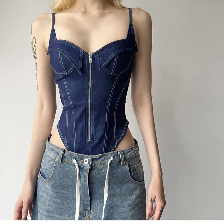 Women's Jumpsuits Rompers TWOTWINSTYLE Patchwork Zipper Playsuits For Women Square Collar Sleeveless High Waist Sexy Bodycon Summer Playsuit Fema