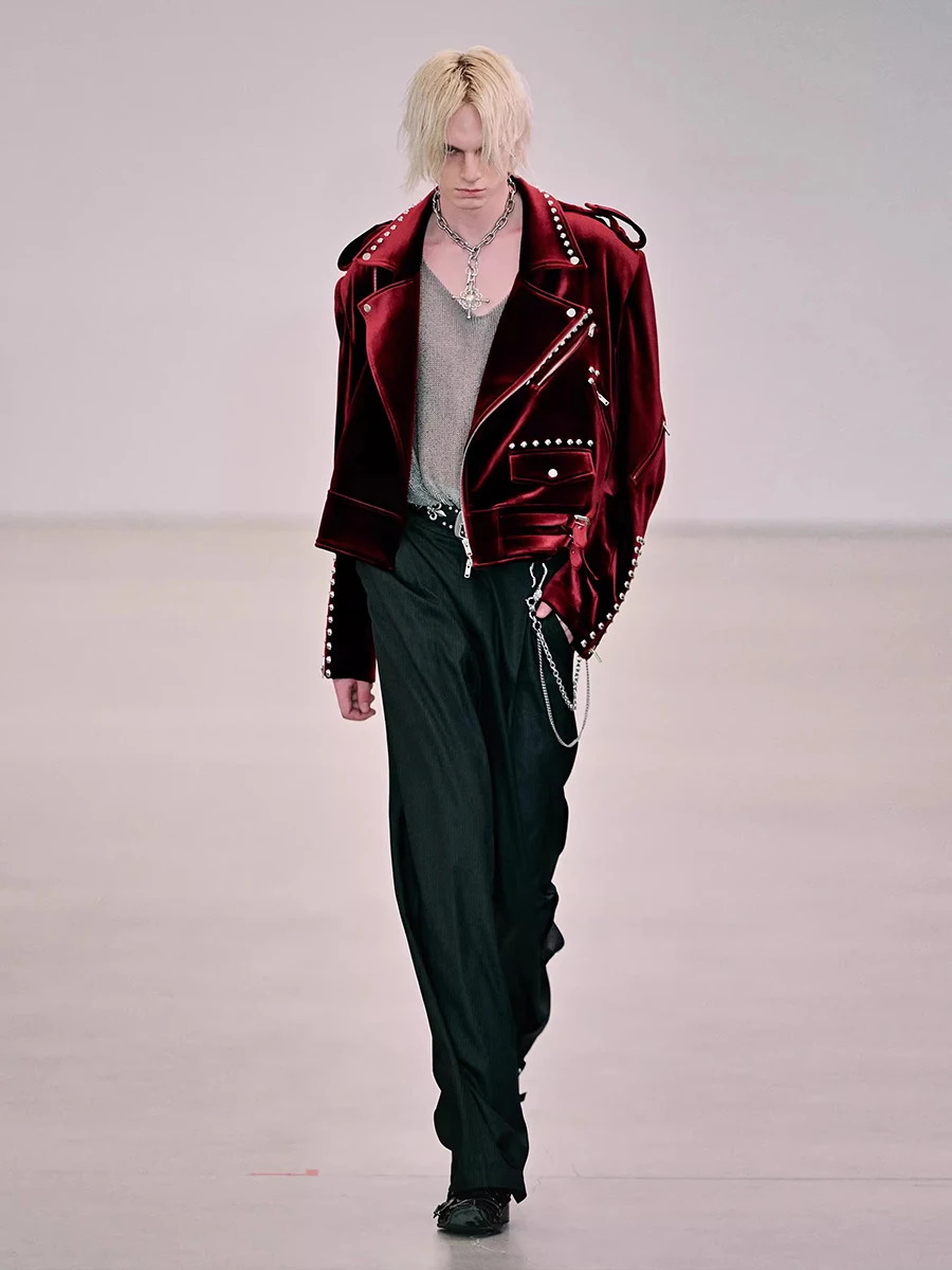 Mauroicardi Spring Autumn Cool Short Soft Velvet Moto Biker Jacket Men Zipper Elegant Chic Stylish y ner Emo Clothes 260509 - view 5