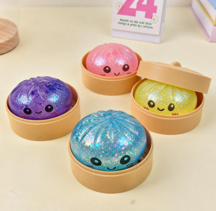 big size 8.5cm Squishy Expressions Slow Rise Food Shaped Stress Relief Squeeze Toy Rainbow Mystery Face Bun Dumpling Steamed Bun Glitter Dumpling Soft