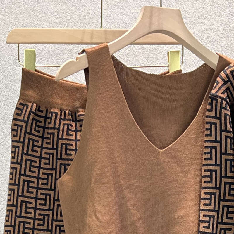 Essential Set Fashion Casual Suit Women's Shawl Jacket V Neck Knitted Style Cardigan Vest Wide Leg Pants Three Piece Set Designer Clothes Tie Wai - view 4
