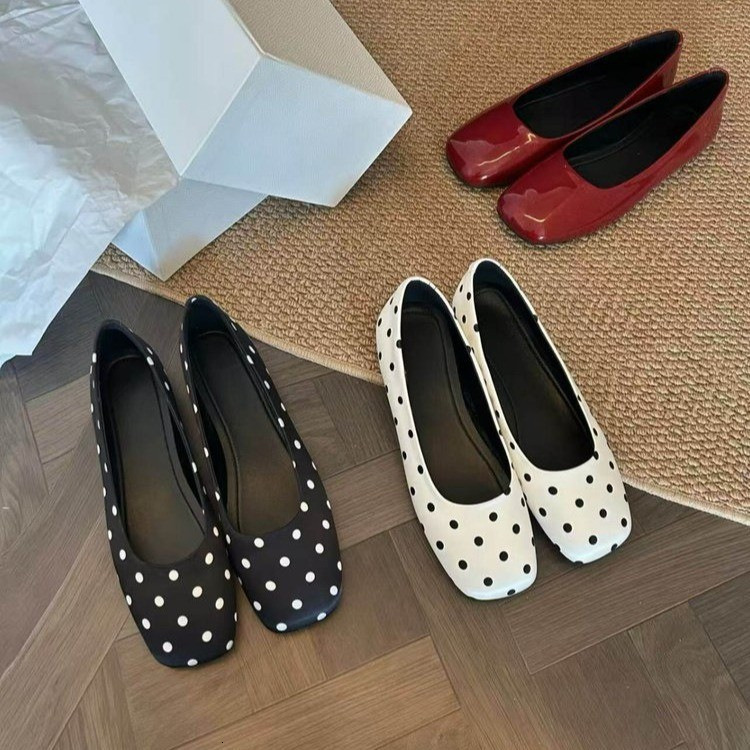 Soft leather version~polka dot single shoes, women's shallow toe, 2026 spring new item, versatile Mary Jane ballet shoes, flat shoes