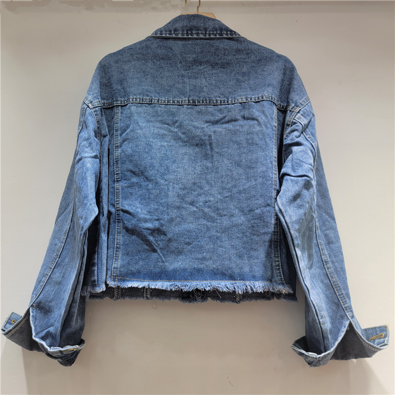 Chic Womens Beaded Rhinestones Denim Bomber Jacket Long-Sleeved Rainbow Color Diamonds Jeans Coat Crystal Streetwear Cow Tops 250121
