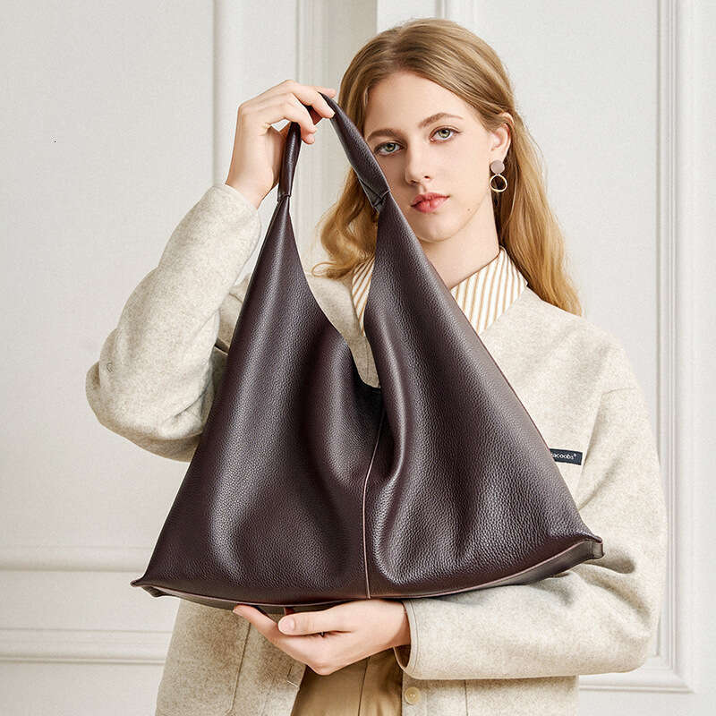 Triangle Top Layer Cowhide Underarm Tote Bag Large Capacity Casual Versatile Cross Border Fashion Elegant Office Commuter Single Shoulder Handbag For 