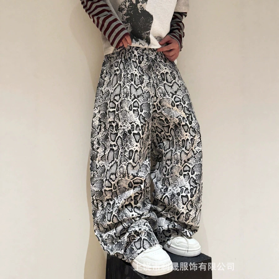 Mauroicardi Spring Autumn Long Cool Stylish Snake Skin Patent Pu Leather Pants Men Trousers Fashions Hip Hop Y2K Streetwear 240816