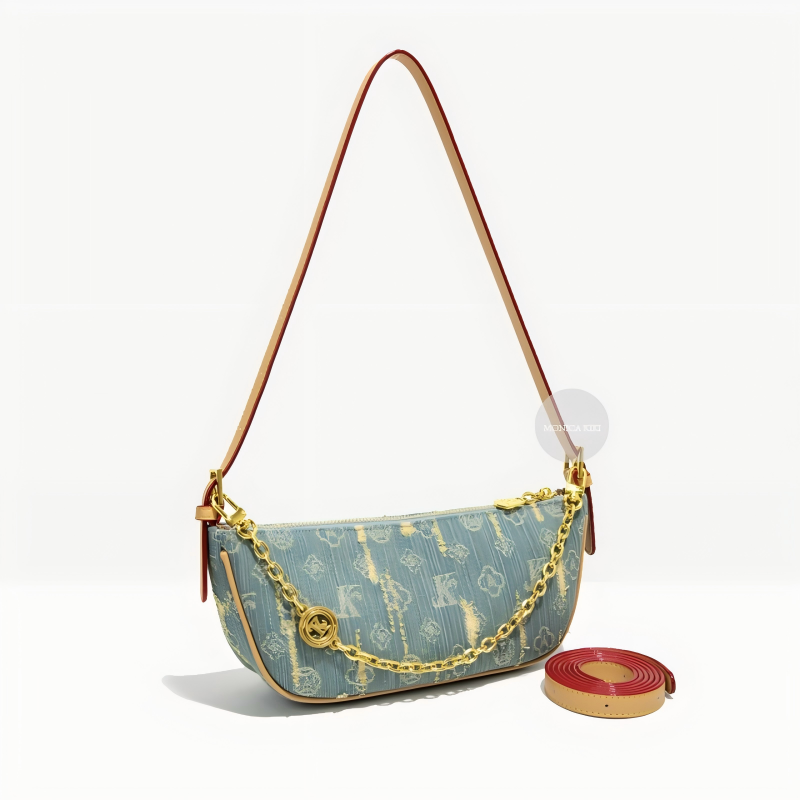 MONICA KIKI canvas denim retro designer shoulder bag light luxury fashionable and casual armpit bag French stick bag for women