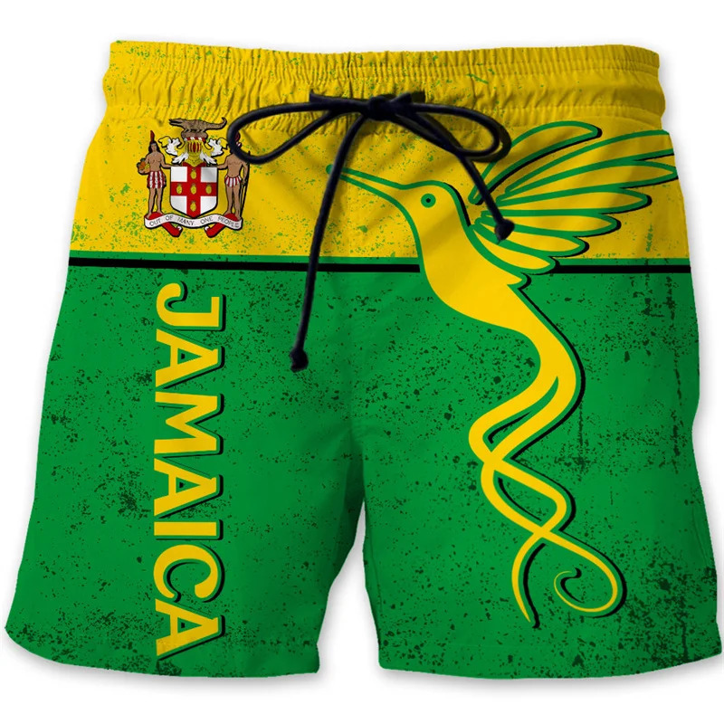 Jamaica 3D Printed Beach Shorts For Men Jamaican Flag Pattern Surf Board Summer Vacation Swim Trunks Quick Dry Ice 260507