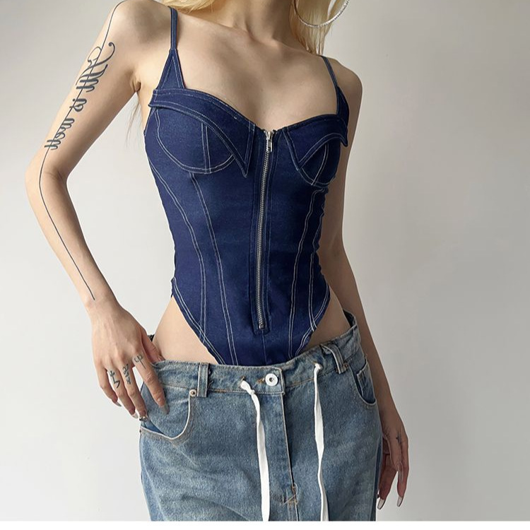 Women's Jumpsuits Rompers TWOTWINSTYLE Patchwork Zipper Playsuits For Women Square Collar Sleeveless High Waist Sexy Bodycon Summer Playsuit Fema