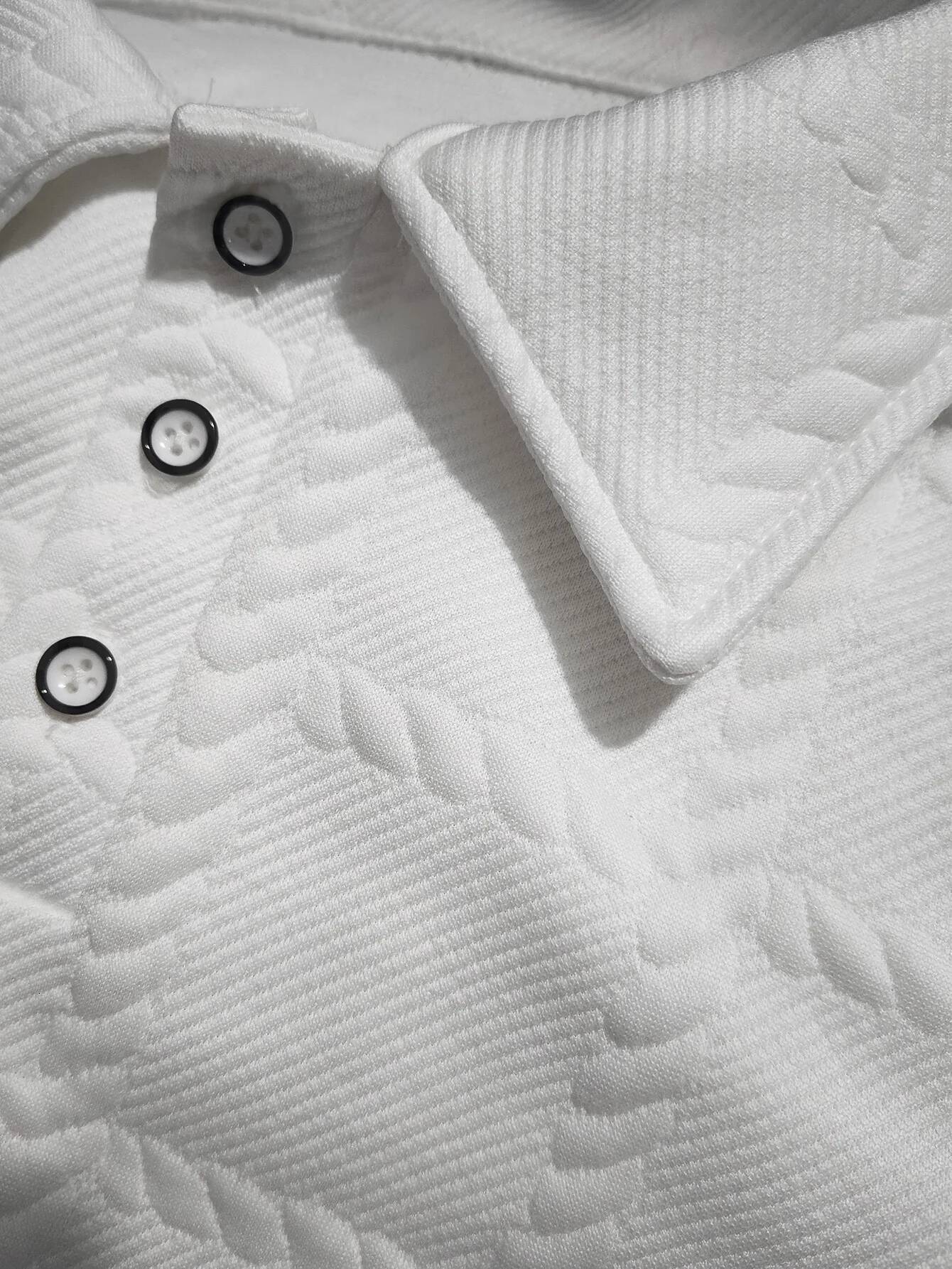 White Textured Polo Shirt + Black Shorts Set, Summer Two-Piece Outfit, Versatile for Daily Wear & Dates
