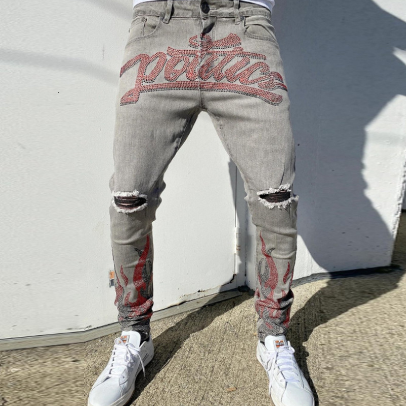 2026 new lightweight casual Luxury designer jeans slim fit printed retro straight leg fashion outdoor sports versatile long style pants Hip hop leggin