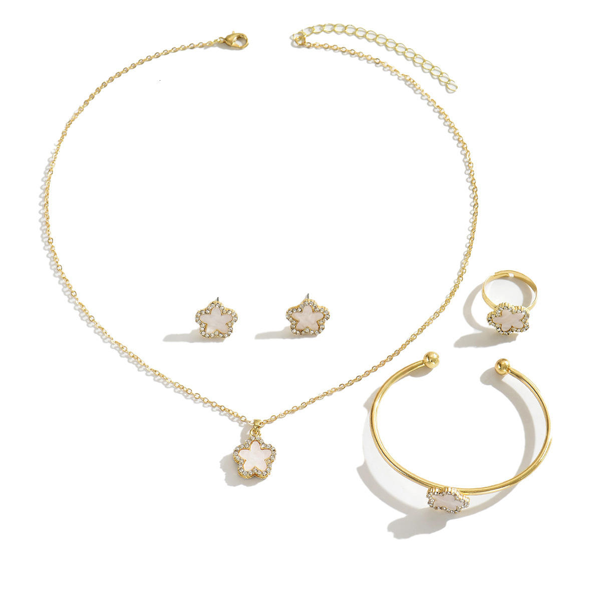 Designer Jewelry European And American Style Women S Jewelry Set With Geometric Floral Design Necklace Versatile And Elegant Earrings And Ring For Wom