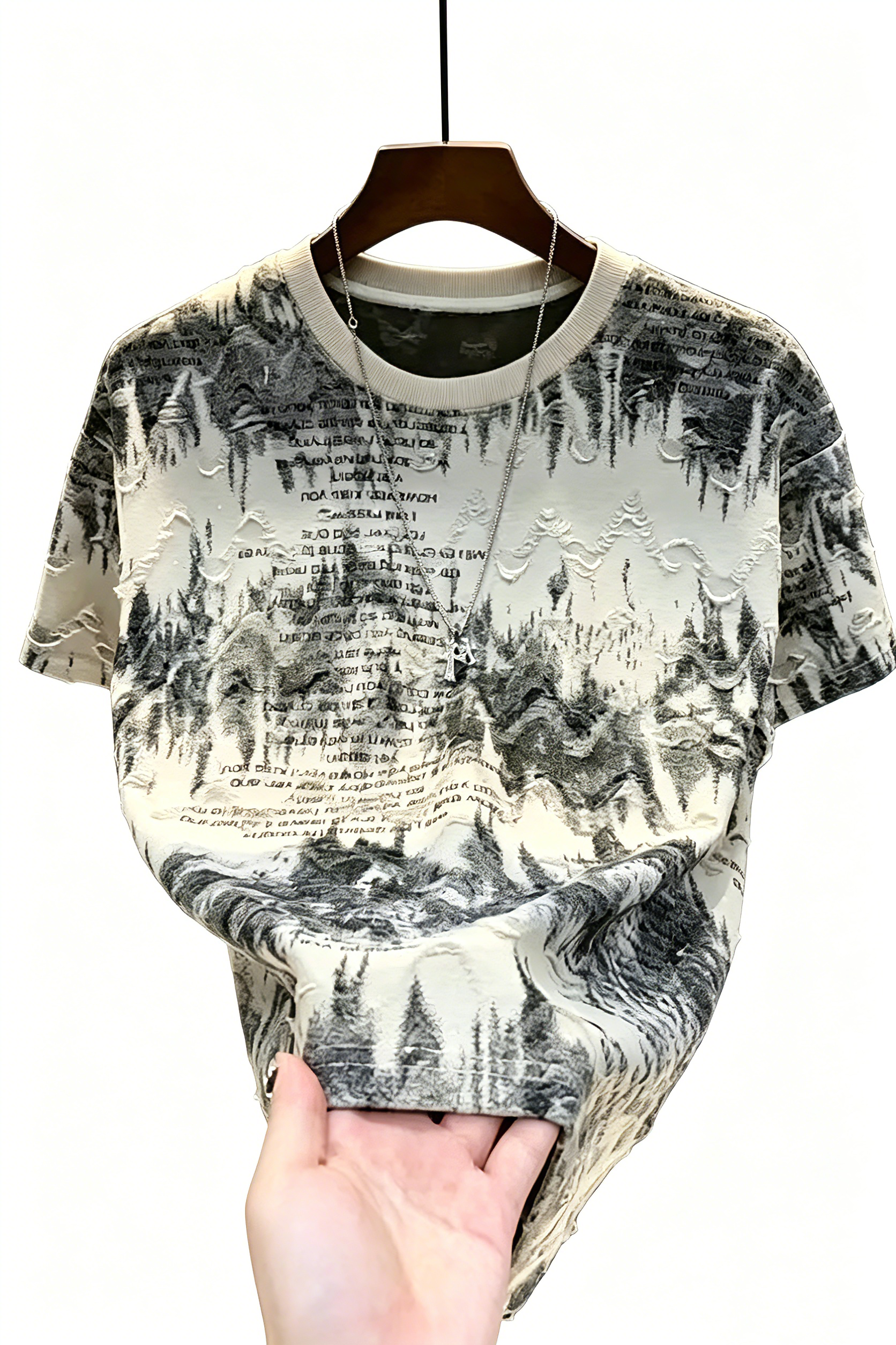 Summer new trendy brand retro American gypsy tie-dye round neck short-sleeved men's T-shirt light luxury ripped versatile half-sleeve bottoming s