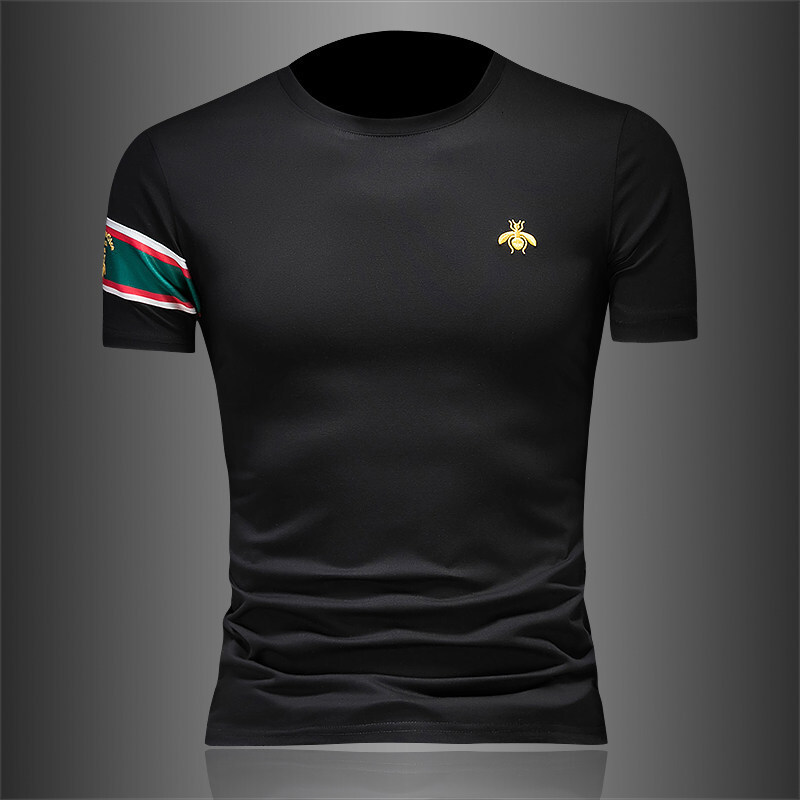 European Bestseller Men's Short 2026 Summer Mercerized Cotton Embroidered Round Neck T-Shirt Trendy Brand Base Layer Half Sleeve Shirt