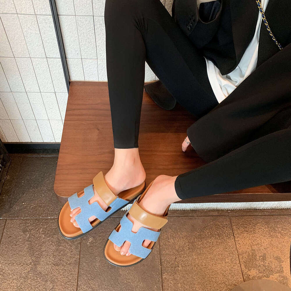 Sheepskin version~Super soft genuine leather Velcro casual thick-soled H-sandals women, suitable for outdoor wear in summer