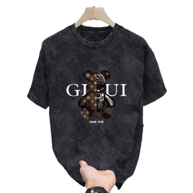 Designer T-shirt Washed Retro Men's Short Sleeved T-shirt Summer New Loose Version Fashionable Ins Style Capital Letter Pattern Short Sleeved Tee