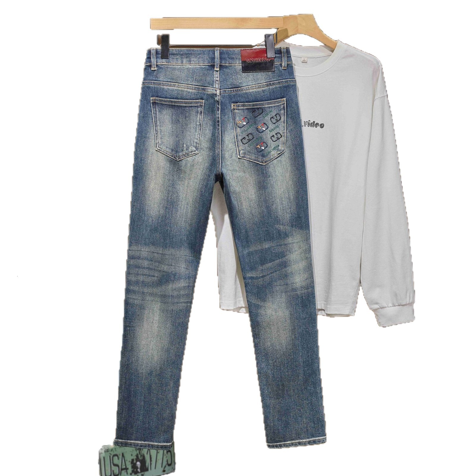 Luxury Brand Designer Men Dark Blue Jeans 2026 New Summer Slim Fit Elastic Denim Pants Camouflage Patchwork Pocket Fashion Male Long Trousers Skinny D