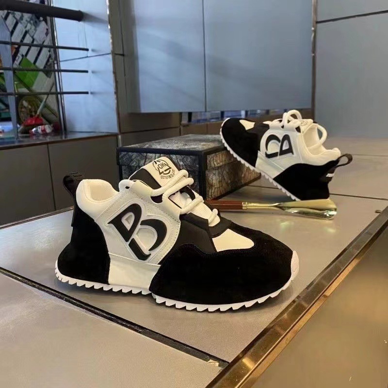 Mens Black White Color Block Casual Sneakers Suede And Leather Combination
