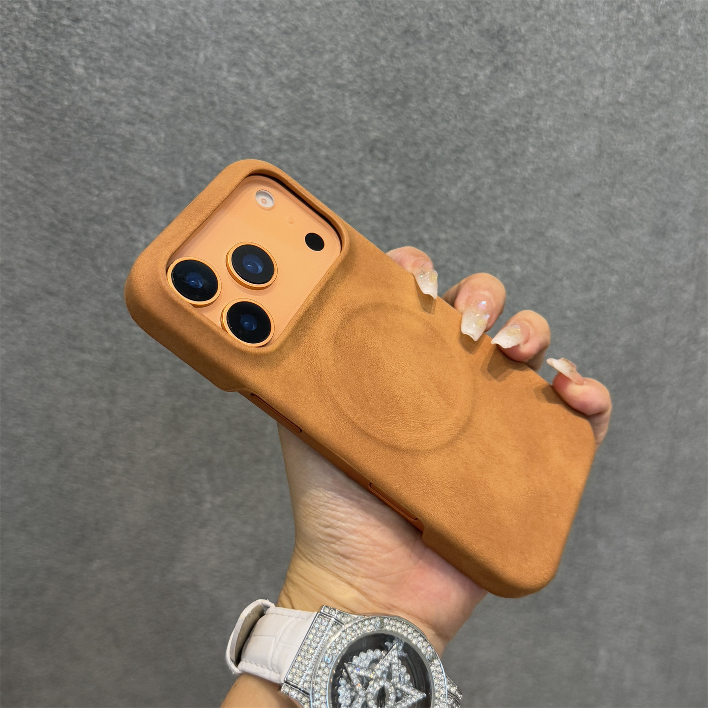 Suitable for Apple 17 phone case, sheepskin texture, semi-cover magnetic retro leather iPhone 16 hard protective case 12