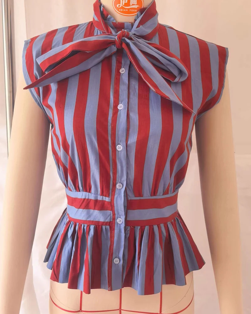 Womens Shirt 2026 Spring Summer Bowknot Sleeveless Striped for Women Casual Chic Personality Female 260513