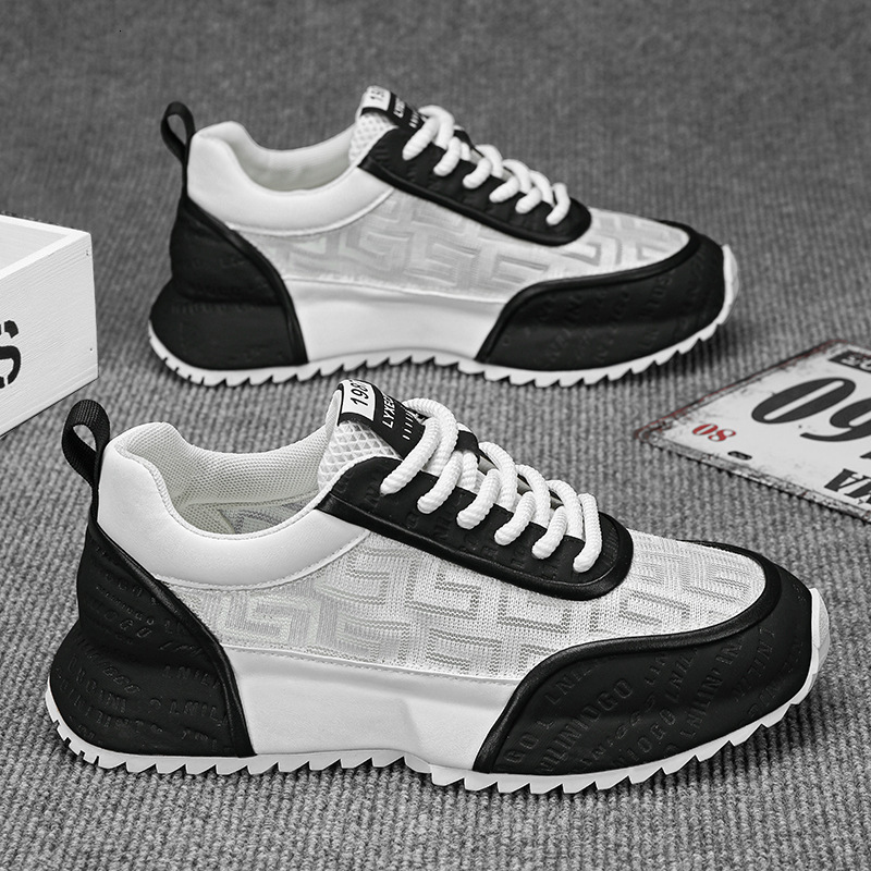 Mens White Breathable Mesh Casual Sneakers Lightweight Thick Sole Non Slip Shoes For Men Daily Commute And Outdoor Walking