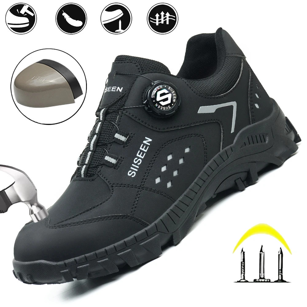 Steel Toe Safety Shoes for Men - Puncture Proof Slip Resistant Durable Work Boots for Construction Outdoor Industrial Use 260513