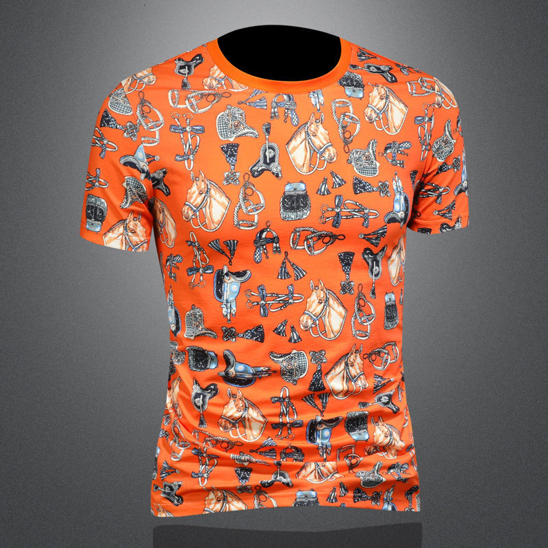 European high-end designer clothing, summer trendy round-neck short-sleeve, light luxury versatile stylish men's T-shirt