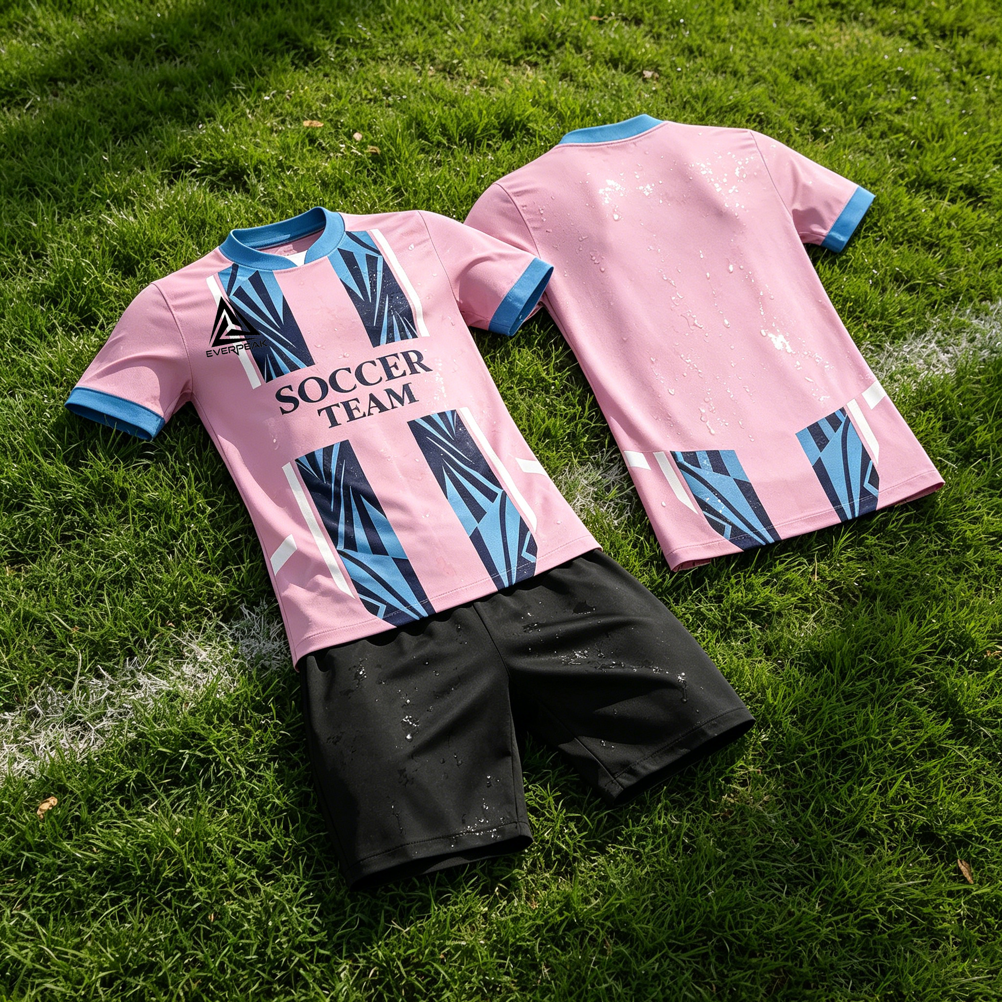 Custom Cross Stripe Soccer Jersey Set Men Quick Dry Football Uniform with Shorts Customizable Team Name Number Logo for Sports - view 6
