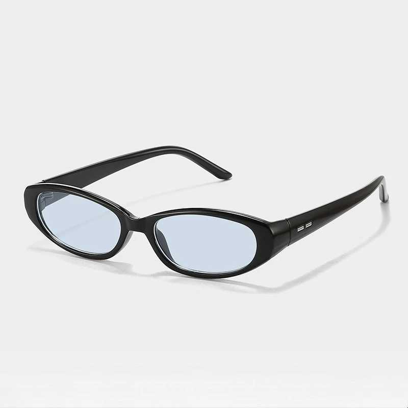 Retro Oval Sunglasses for Women Men Y2k Narrow Cat Eye Sunnies Skinny Shades Blue Transparent Lens Punk Rectangle Sun Glasses C260514